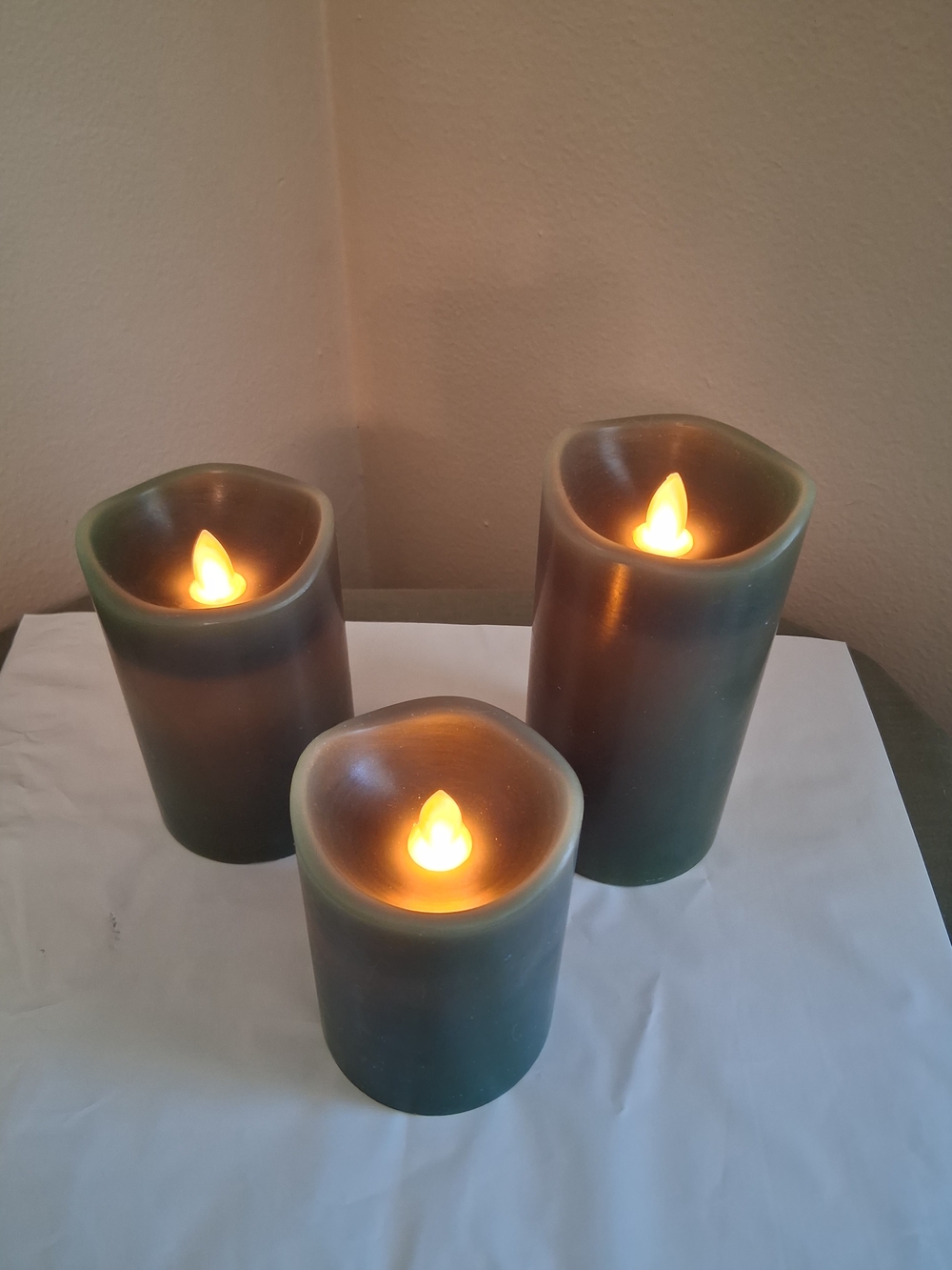 MIKASA FlickerGlow Set of 3 Battery LED Pillar Candles - Deep Teal